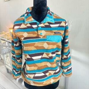 Patagonia Synchilla Fleece in Black with Turquoise & Purple Logo